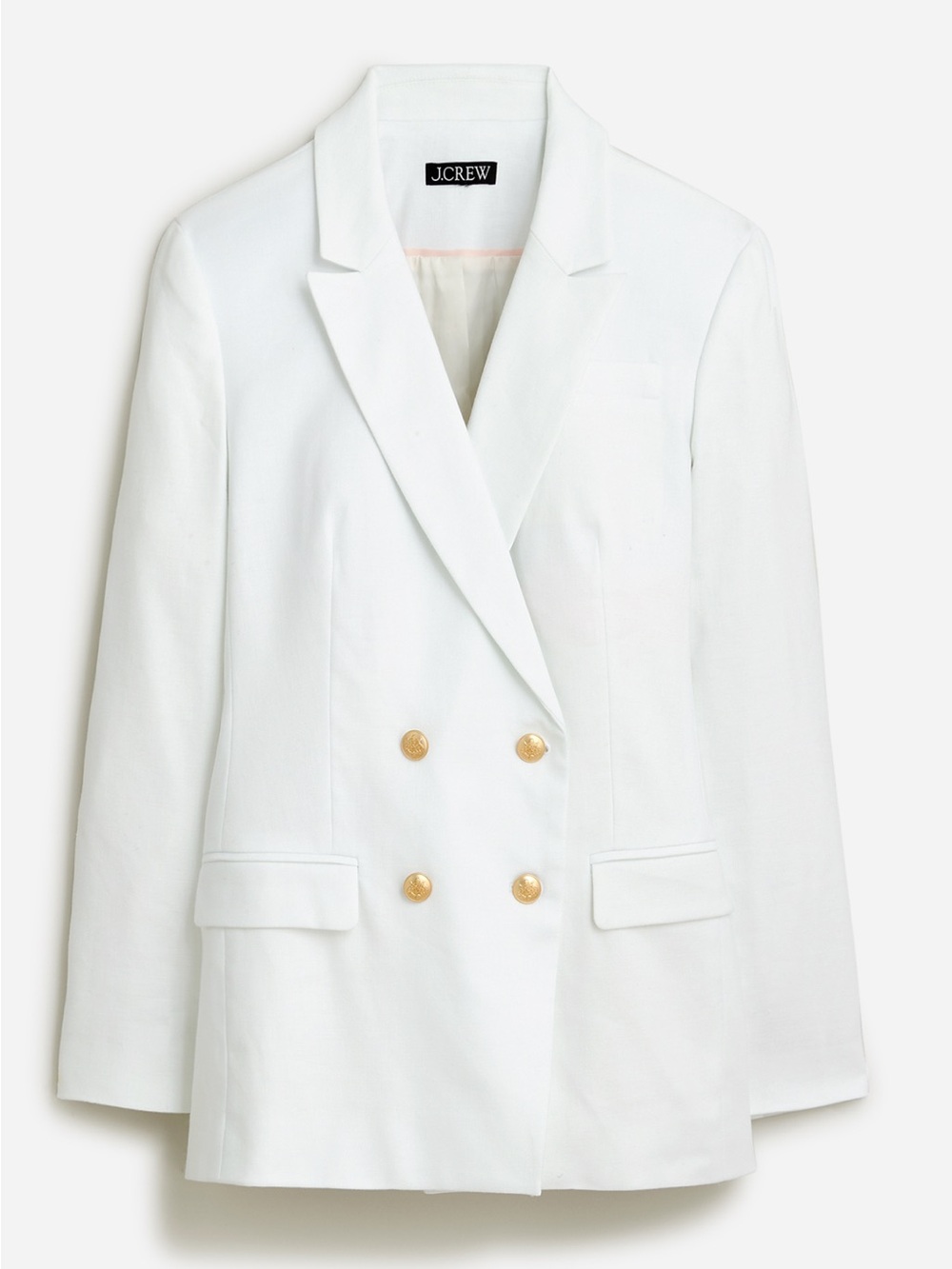 J. Crew Greta Blazer in Stretch Linen Blend with Ornate Gold Buttons